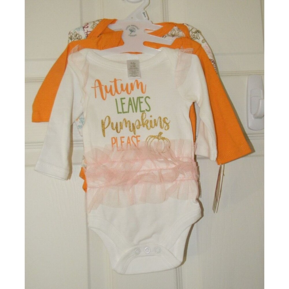 Baby Kiss 3 Bodysuits Fall Thanksgiving Autumn Pumpkin Orange 0-3M NWT